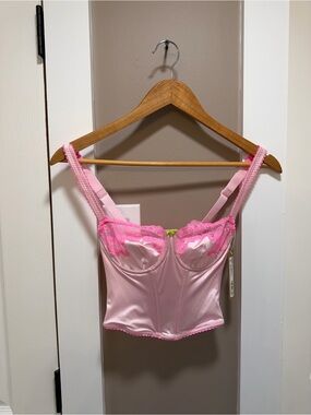 SKIMS Stretch Satin Lace Balconette Cropped Corset